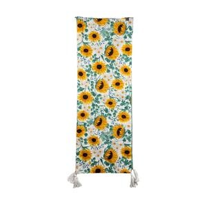 Sunflower and Daisy Floral Table Runner Tassels Cotton Farmhouse Kitchen Decor